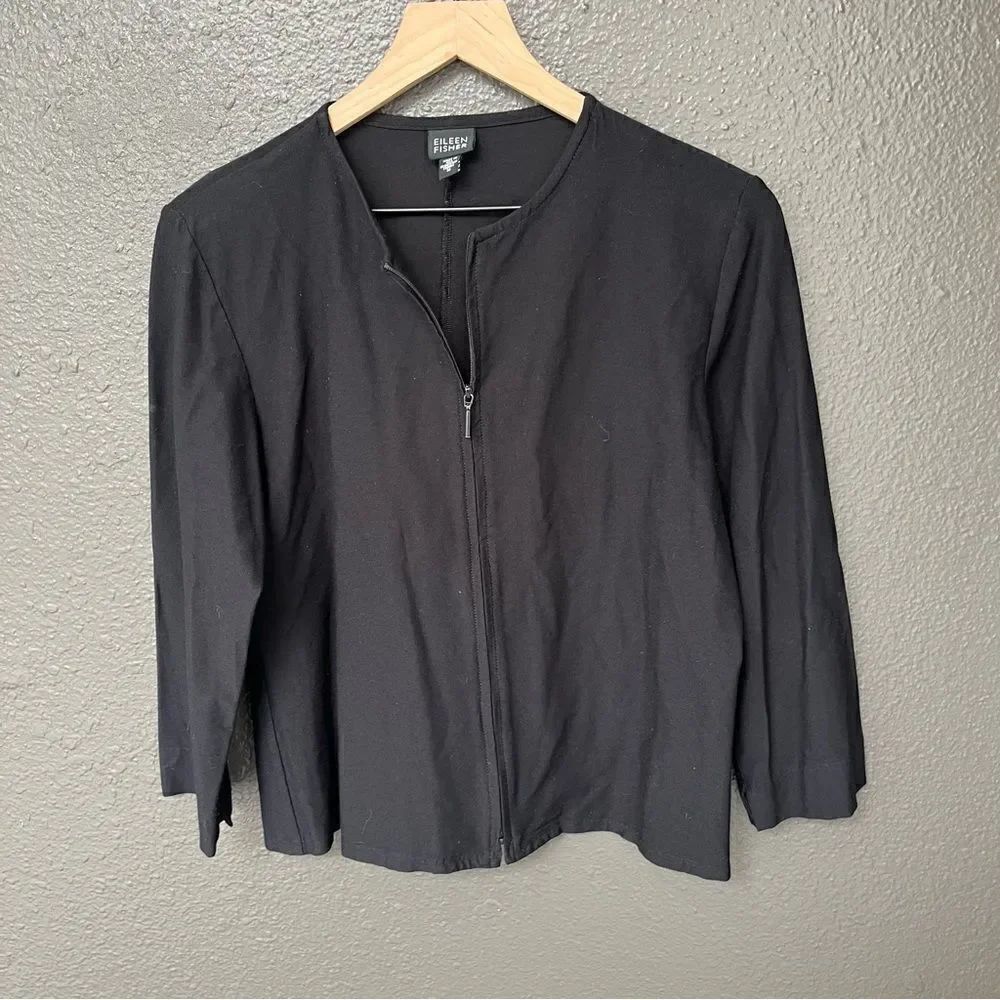 Eileen Fisher 2-Way Zip Crepe 3/4 Sleeve Jacket Minimalist Closet Staple Medium